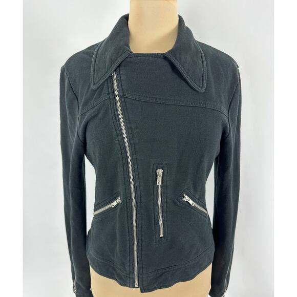 Norma Kamali Size Medium Black Moto Jacket Coat Motorcycle Punk Zippers Cotton - Picture 6 of 13